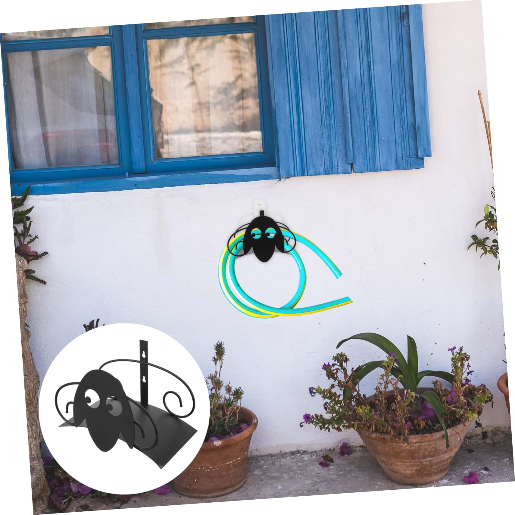 Support Mural pour Tuyau D’arrosage en Fer Noir, Design Simple