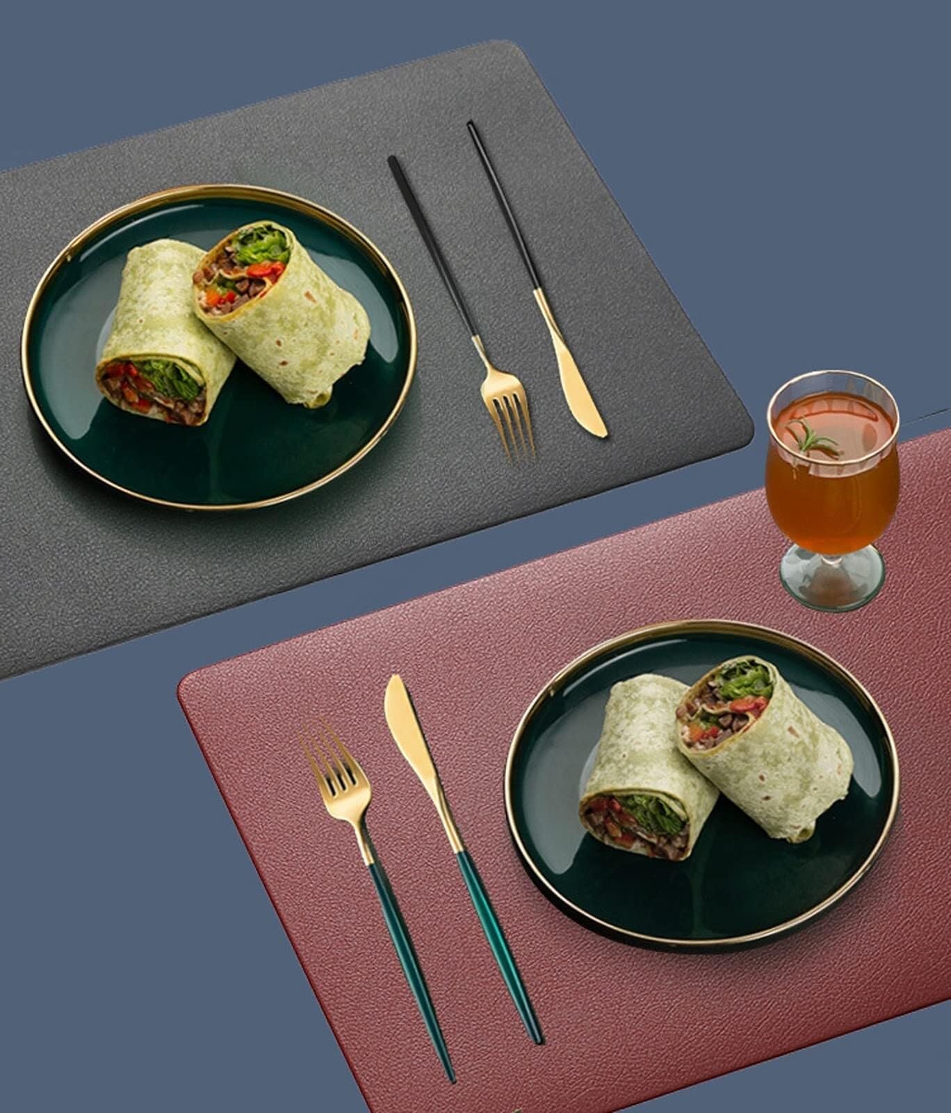 Decoración de Mesa, manteles Individuales, Mantel de Comedor para Cocina, Juego de 4 de Piel sintética, Resistente al Calor y Antideslizante, Doble Cara, Ideal para el hogar, 45 x 30 cm.