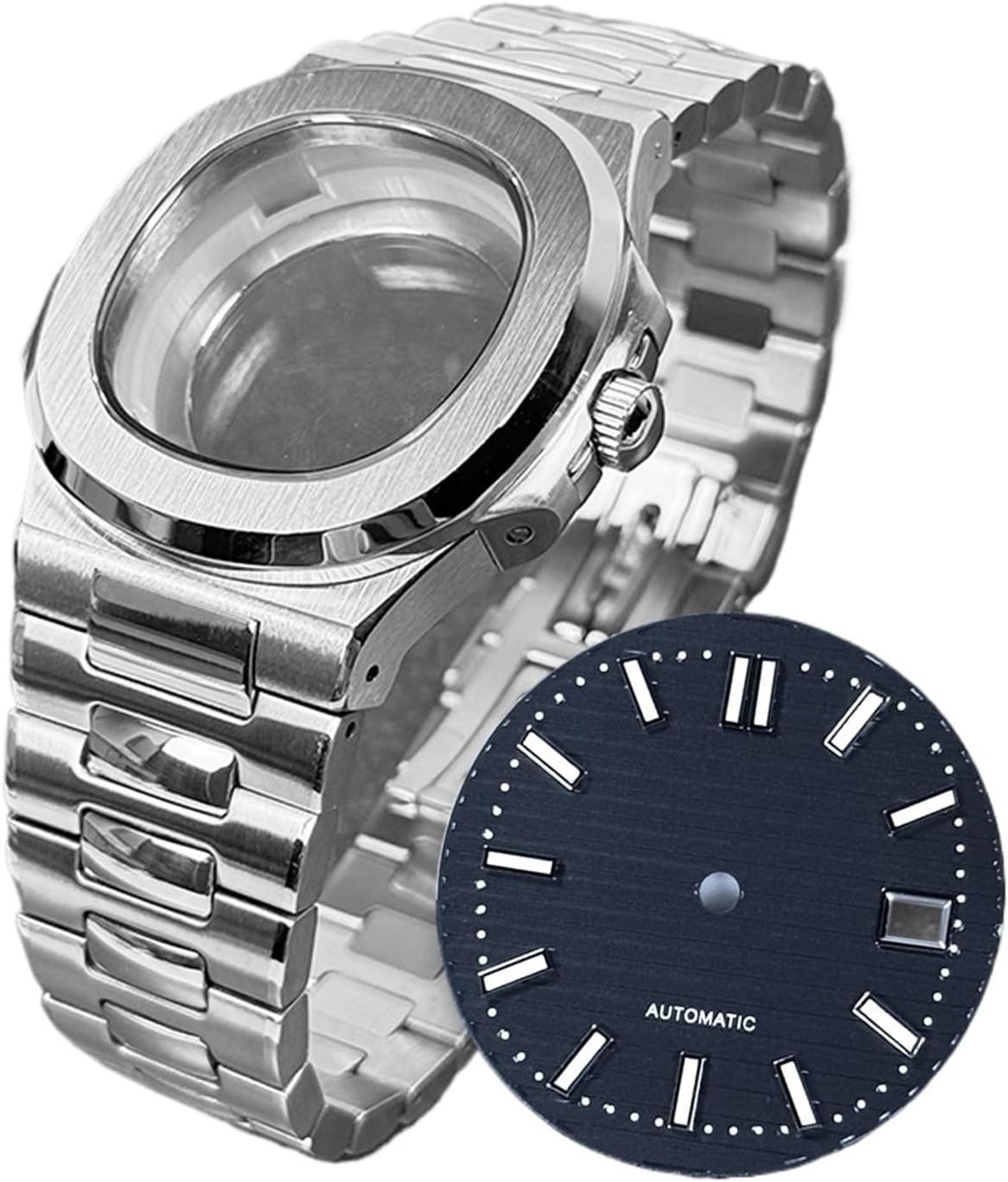 for Blue dial 40mm Square Watch Case Accessories Fit NH35 Movement Sapphire Back