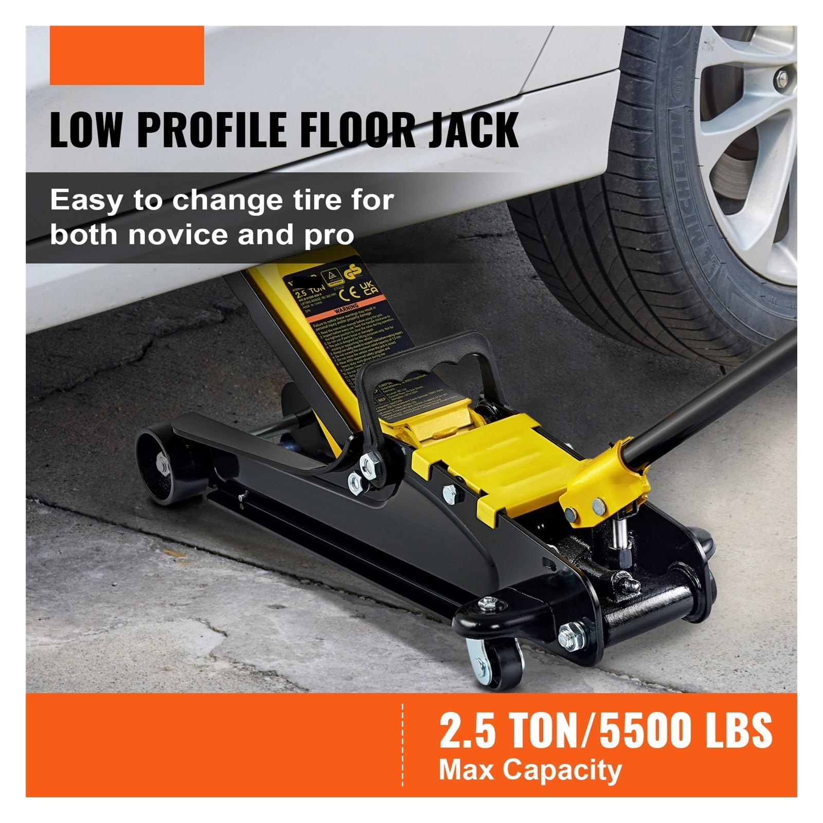 Jack - Gato hidráulico de piso de 2.5T neumático de perfil bajo, gato de piso de acero resistente con bomba de elevación de pistón único, kit de gato de coche