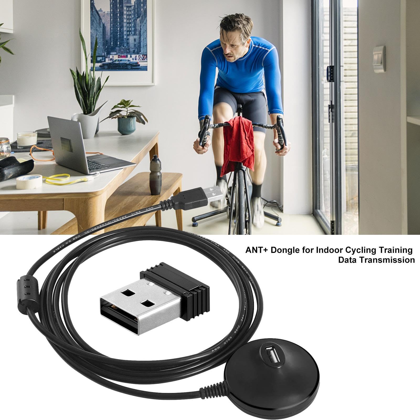 Dongle ANT+ USB Avec Câble 2m - Pour Zwift, TrainerRoad, Capteurs Vélo, Compatible Windows 10/11, Plug And Play