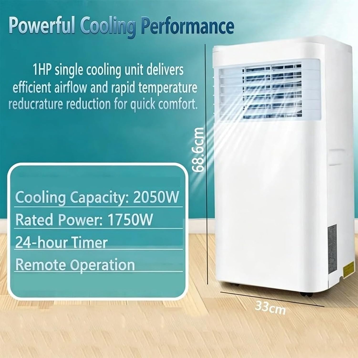 Climatizador Portátil 7000 BTU 3 en 1 Frío Deshumidificador Ventilador Móvil para Habitaciones hasta 30 m², Aire Acondicionado Silencioso con Mando y Temporizad