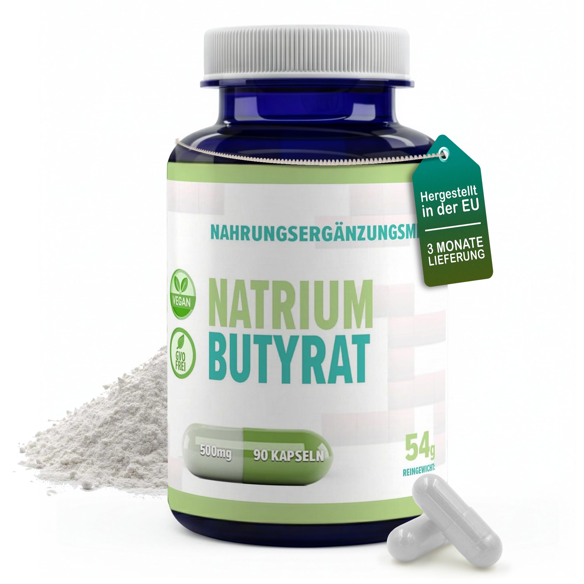 Hepatica Natriumbutyrat 500 mg | liefert 385 mg Buttersäure | 90 vegane Kapseln | GMP & Laborgeprüft
