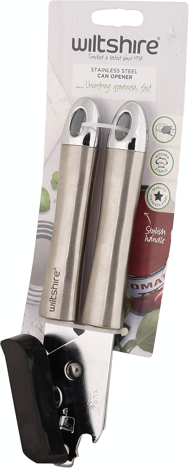 Wiltshire Can Opener, Industrial, Stainless Steel, Manual Tin Opener, with Built-in Bottle Opener, Kitchen Utensil, 9x27x5cm, Silver