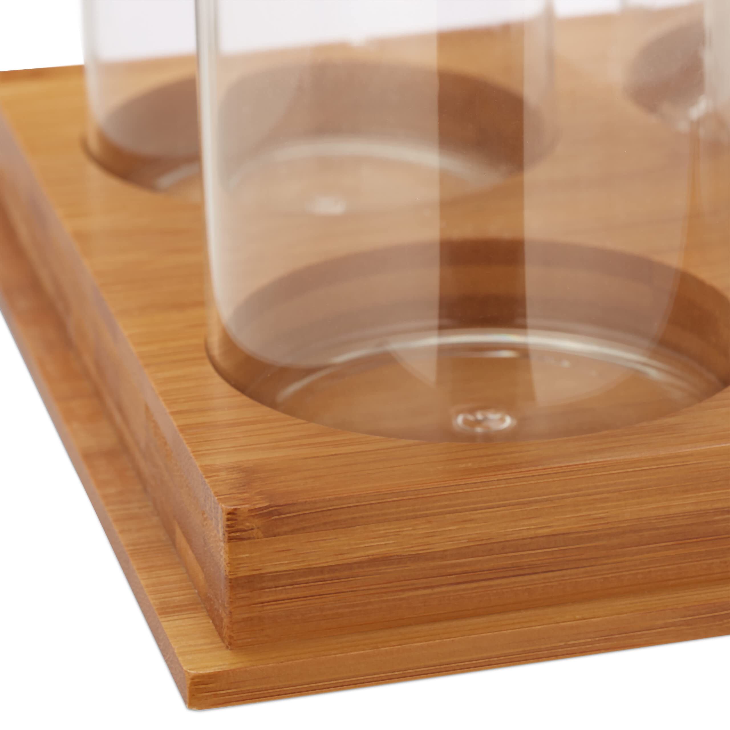 Relaxdays Set Pots à épices, 4 boîtes, Conservation, Condiment, Couvercle, Verre et Bambou, Support, Nature/Transparent