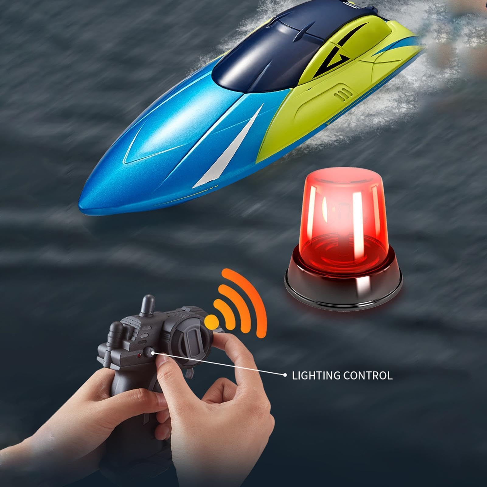 Radiocontrol para Adultos Juguetes Acuáticos De Con Luz LED Trasera Y 15 | Alarma de batería baja y fuera de alcance, 100 min de juego, lancha RC recargable para adultos y niños, piscina, bañ