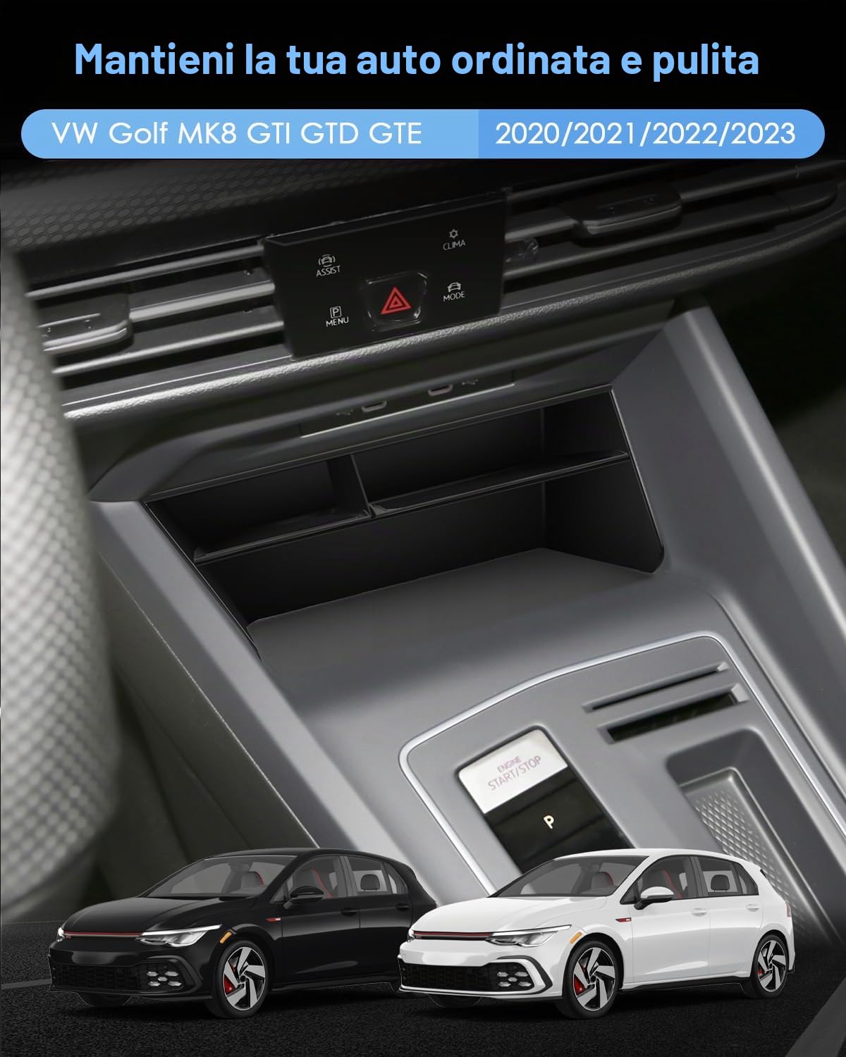 [2 Pezzi] WEIPIN Compatibile con V-W Golf 8, MK8 GTI GTD GTE 2020-2024 2025 Console Centrale Vano Guanti Bracciolo Organizer Console Vassoio Scatola Portaoggetti Compatibile con Accessori