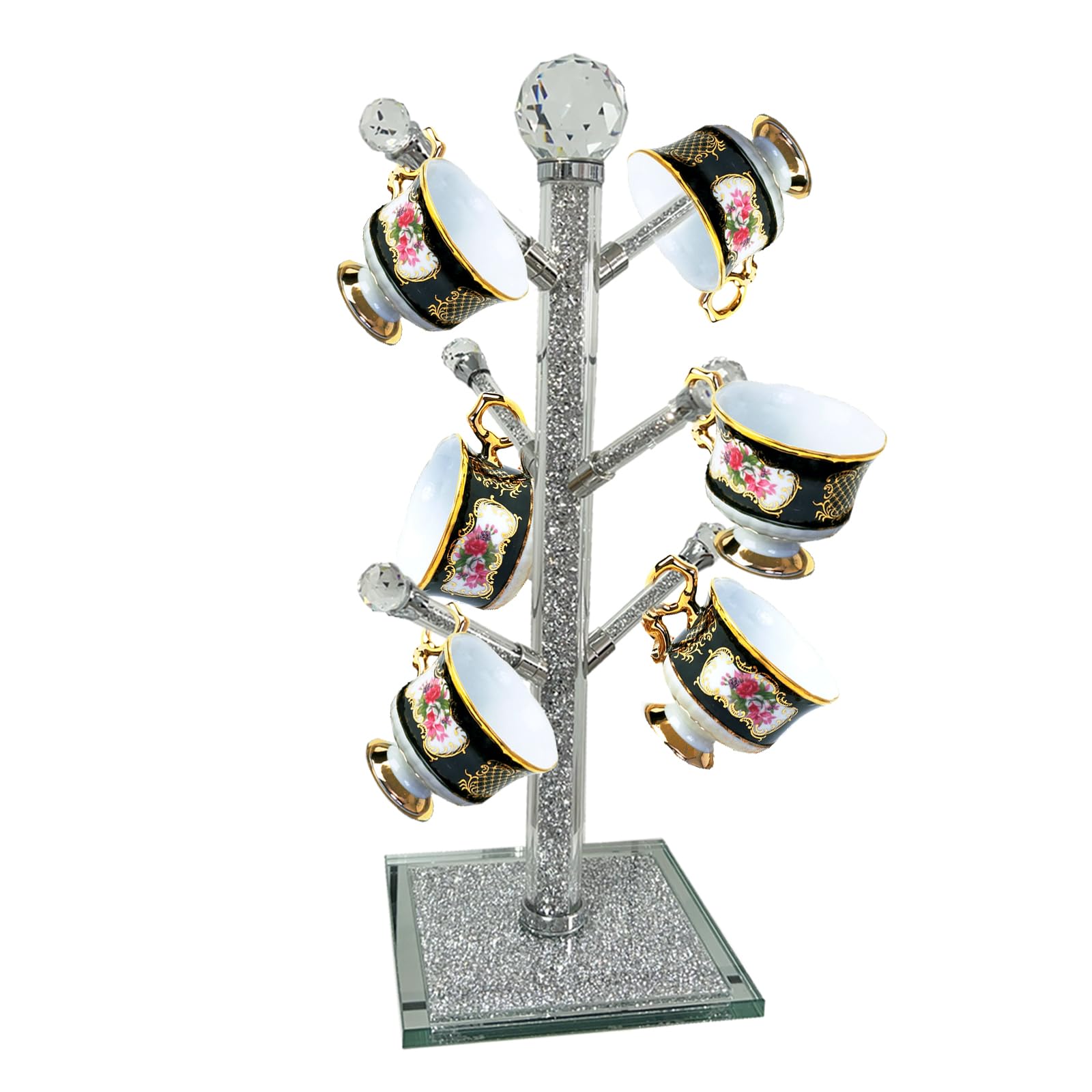 Glass Coffee Mug Holder, Crystal Glass Coffee Mug Stands for Kitchen Counter Cup Tree Stand Crushed Diamond Home Holder Branch Shaped Bottle Dryer