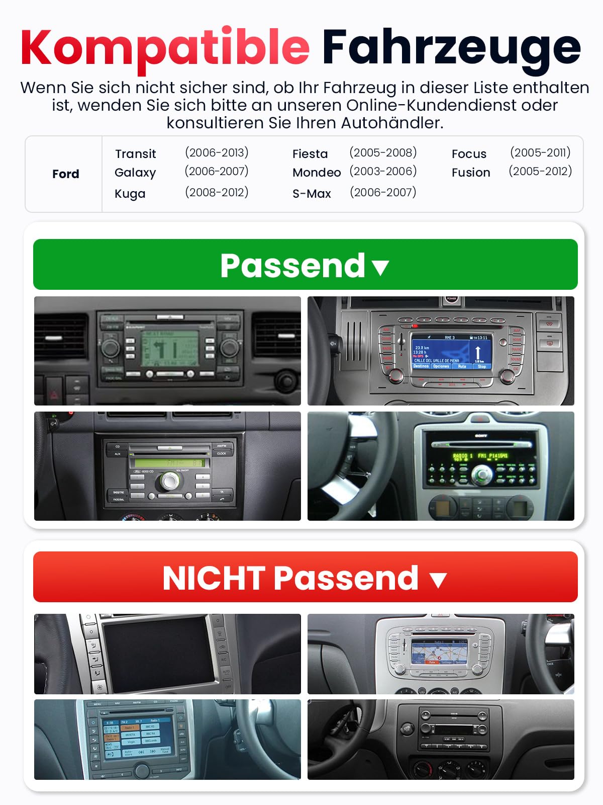 Doppel DIN Autoradio mit Bildschirm für Ford Transit Fiesta Focus Mondeo Kuga, Wireless CarPlay & Android Auto, 7" Auto Radio Touch Display, 4GB+64GB, Bluetooth 5GHz WiFi DAB+ FM AUX GPS