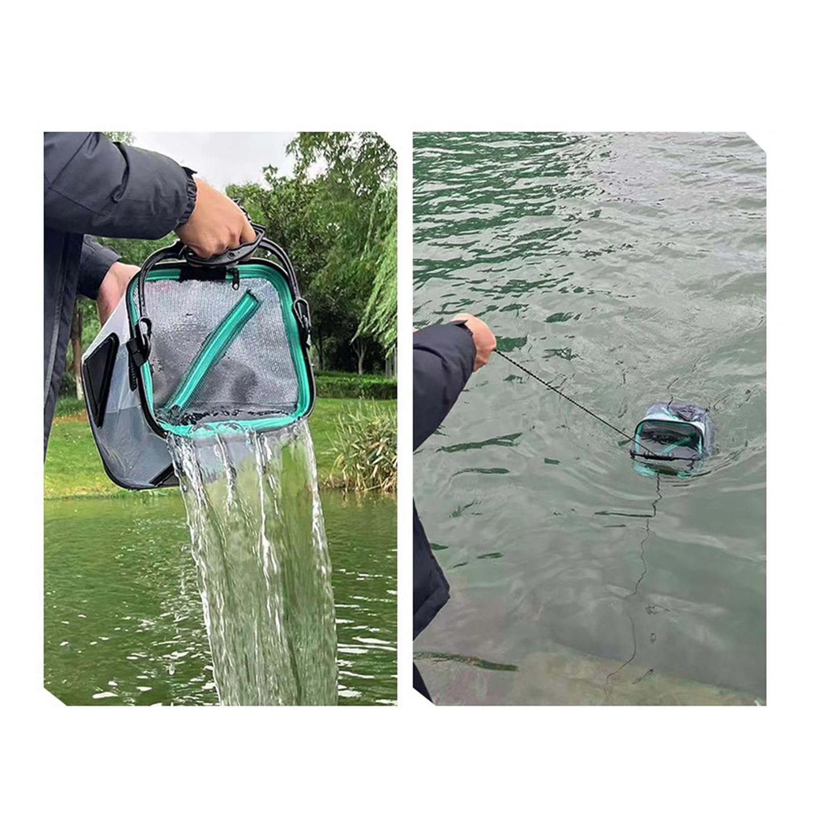 Secchio per esche vive, serbatoio per esche,Pozzo per esche vive pieghevole e trasparente | Secchio da campeggio all'aperto, scatola per pesca a mosca, contenitore per pesce con manico per pesca da ca