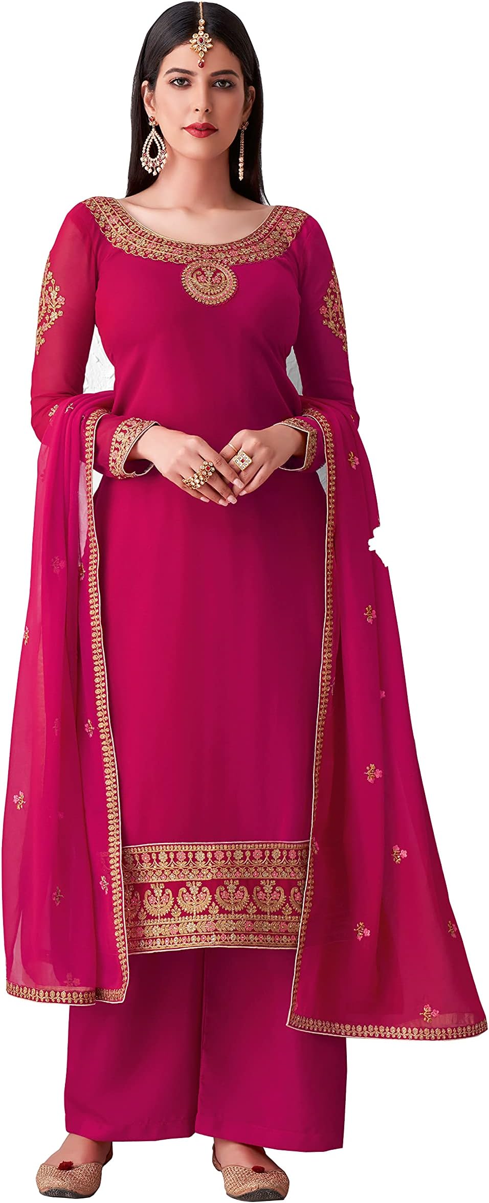 Fashion BasketWomen's Georgette Semi-stitched Lehenga Choli Pink 3XL