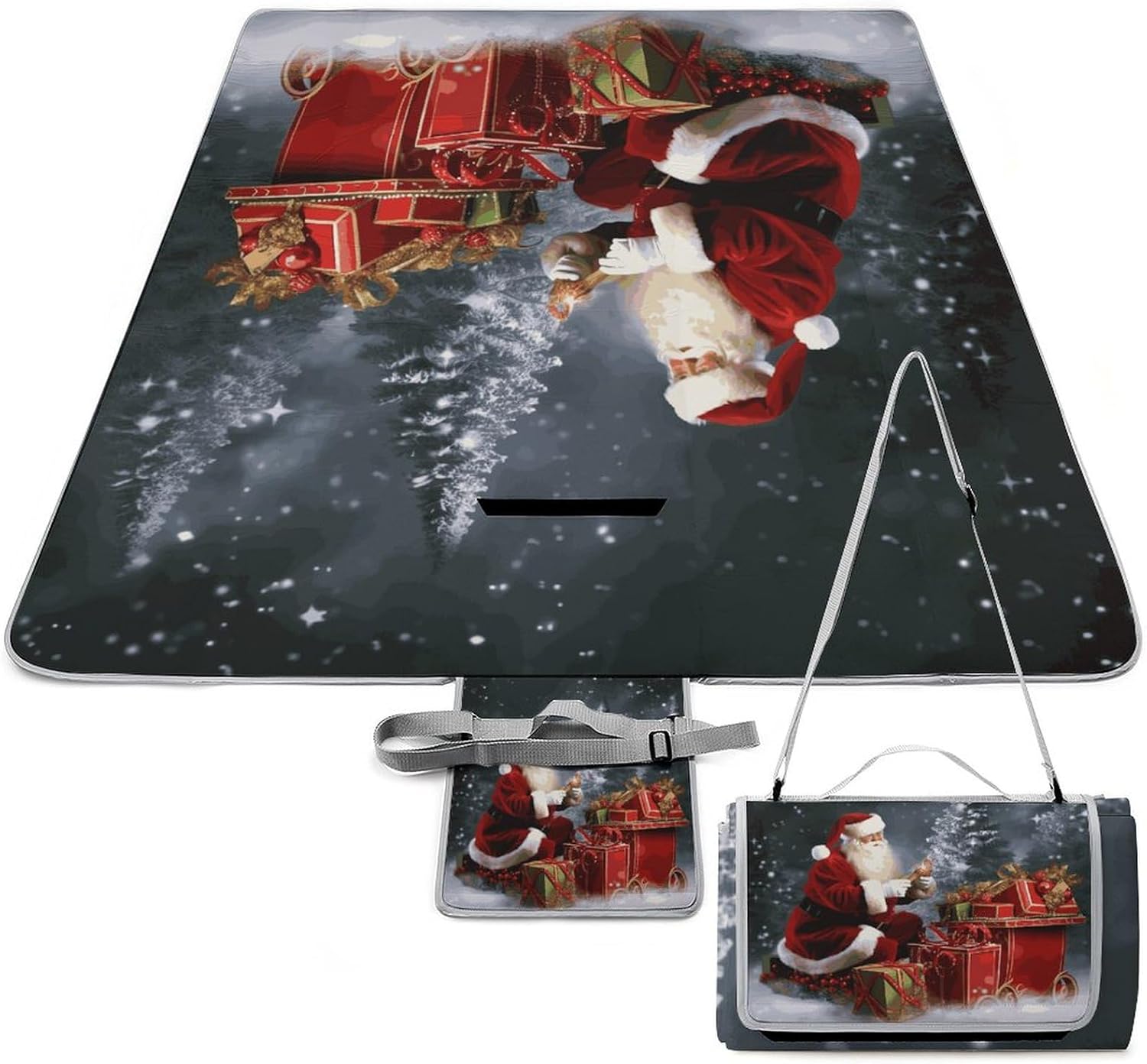 Outdoor Picnic Blanket Extra Large Beach Blanket Waterproof Picnic Mat Merry Christmas Santa's Camping Blanket Portable with Carry Strap Park Blanket for Grass Camping Park