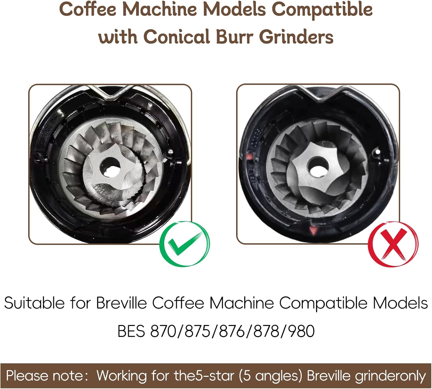 Conical Grinder Burr Set Replacement for Breville Coffee Grinder Burr,Compatible with Breville Espresso Machines Coffee Grinder Burr for BES870/875/876/878/980(5 star),Upgraded Durable Stainless Steel