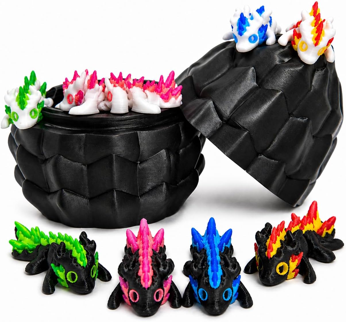 3D Printed Dragon Eggs – Mini Articulated Baby Dragon Toys Mystery 3D Dinosaur Eggs Set for Kids & Adults Fantasy Desk Decor & Collectible Gifts (8 Pack)