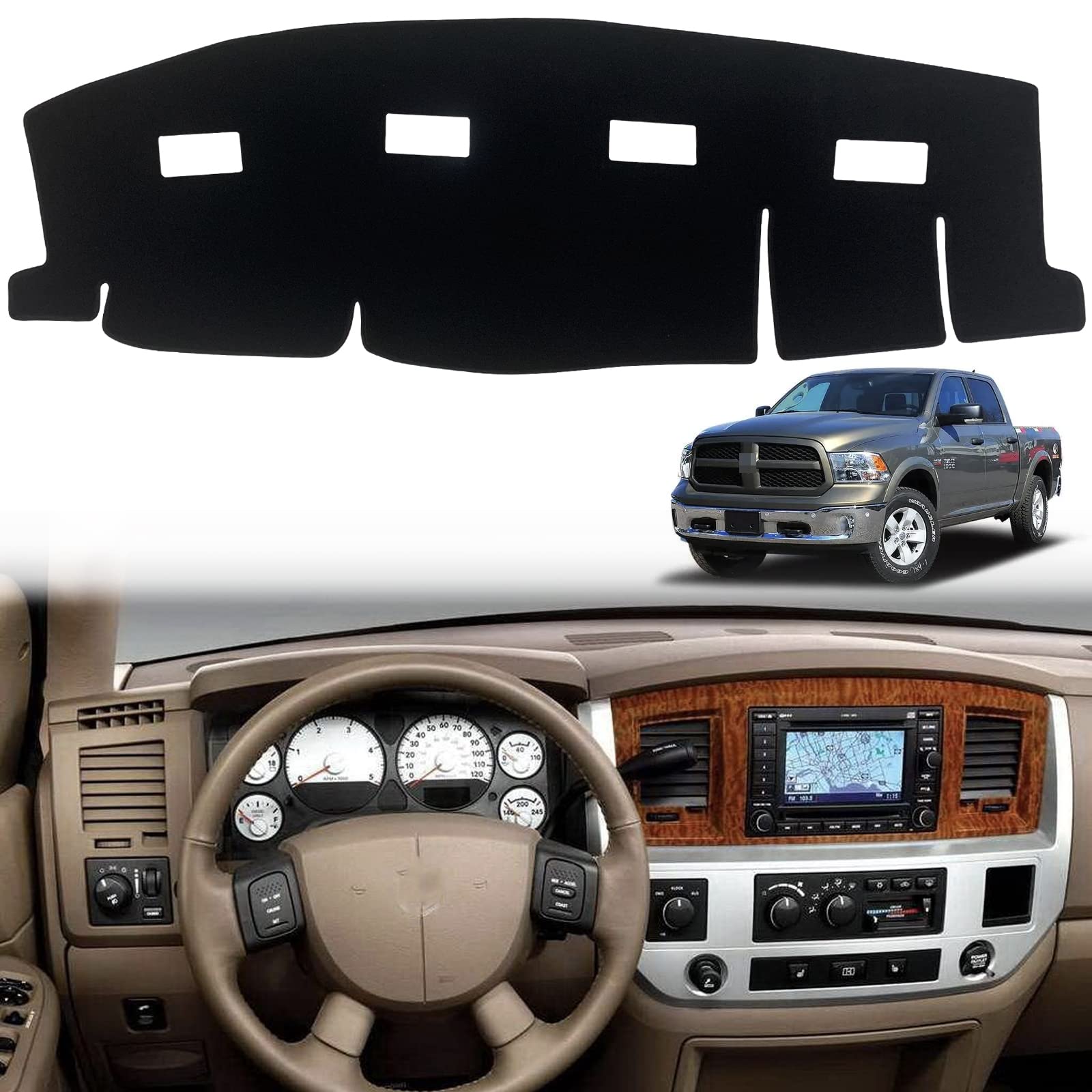 INUBOXES Dashboard Dash Board Cover Mat Pad Carpet Non-Slip Custom Compatible with Dodge Ram 1500 2006-2008 RAM 2500/3500 2006-2009 Protector