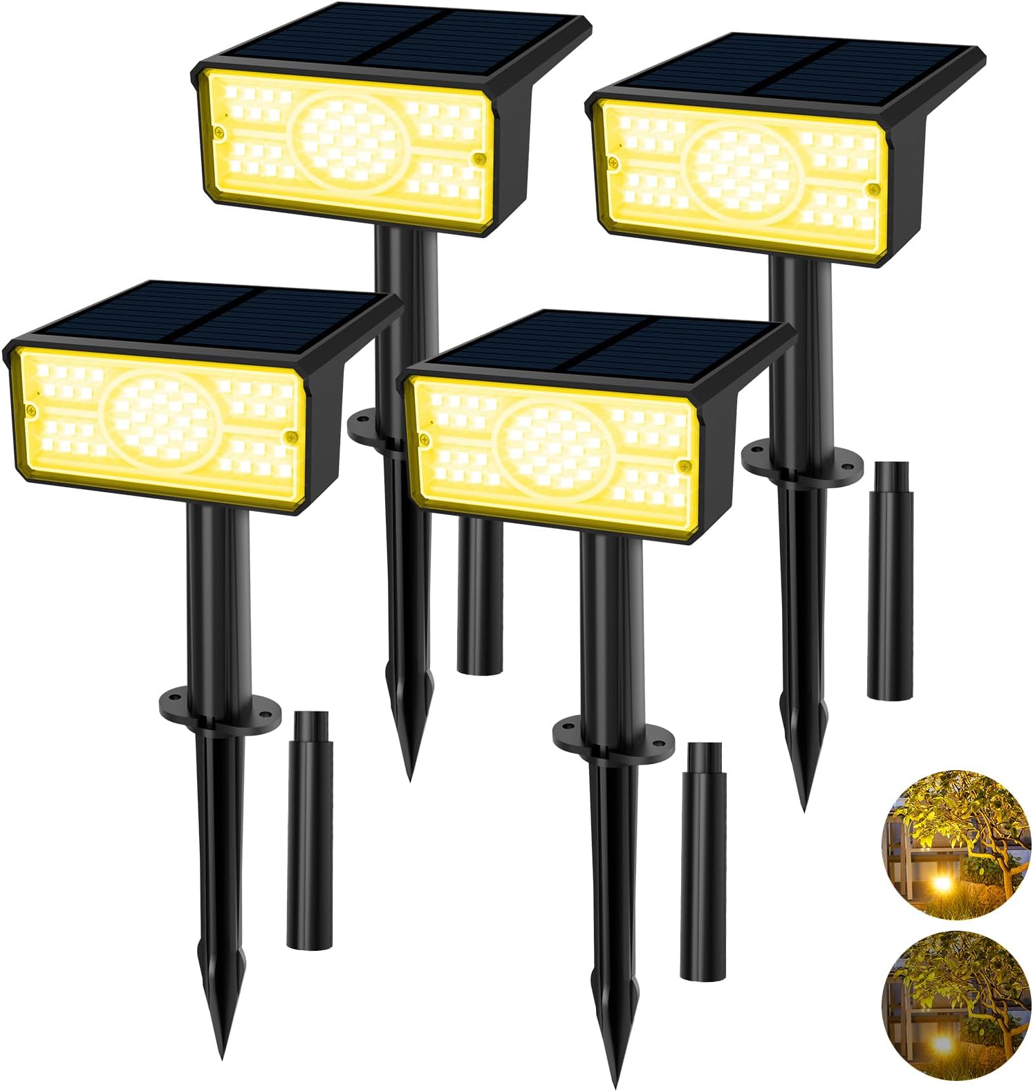 T-SUNUSOutdoor Solar Spotlights, 20 LED Outdoor Solar Lamp Solar Lights Garden Warm White 2 Brightness Levels IP65 Protection Pack of 4 for Backyard Bushes