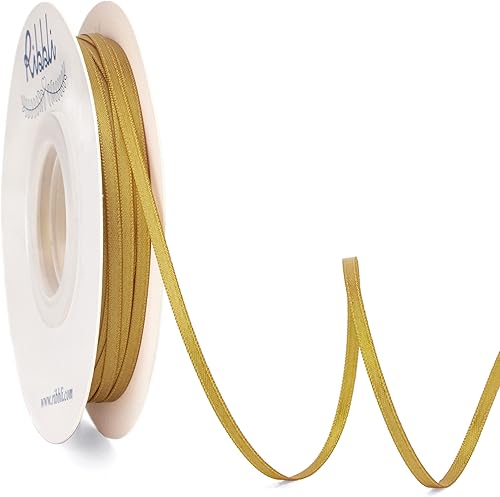 Miniatura 1 de Ribbli - Cinta de satén de doble cara dorada, 18 pulgadas x 50 yardas, uso para ramo de lazos, envoltura de regalos, decoración de tarjetas de boda,