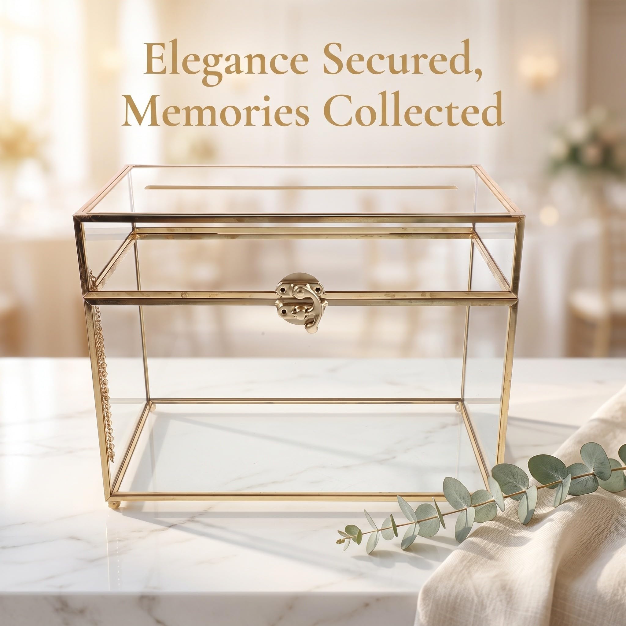 EXCEART Boîte de Cartes de Mariage en Verre, Verrouillée, Bord Doré