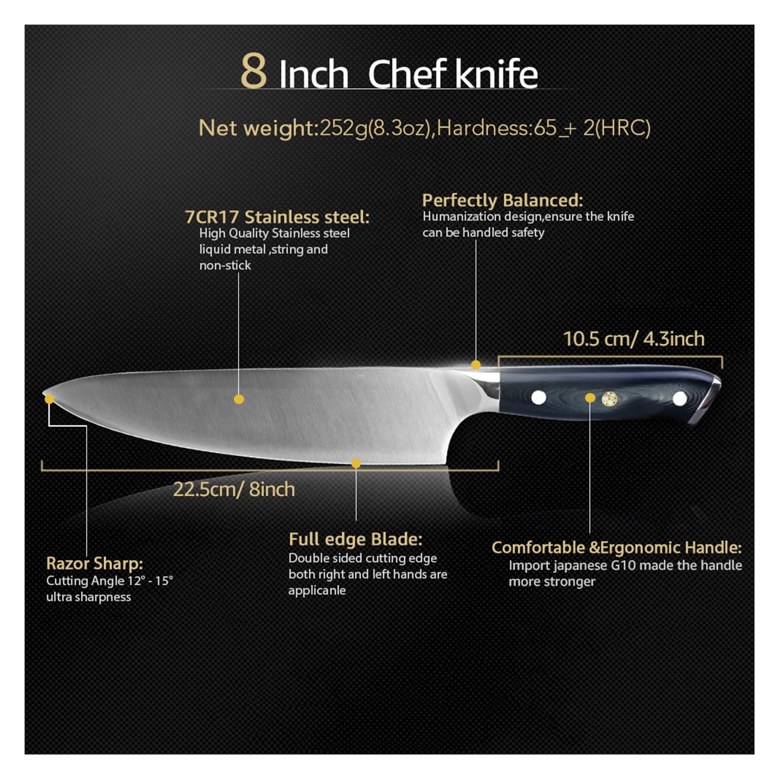 Nóż kuchenny 8 cali nóż szefa kuchni japoński niemcy wysokowęglowy 7CR17 Santoku mięso ryb warzywa ostre narzędzie do gotowania