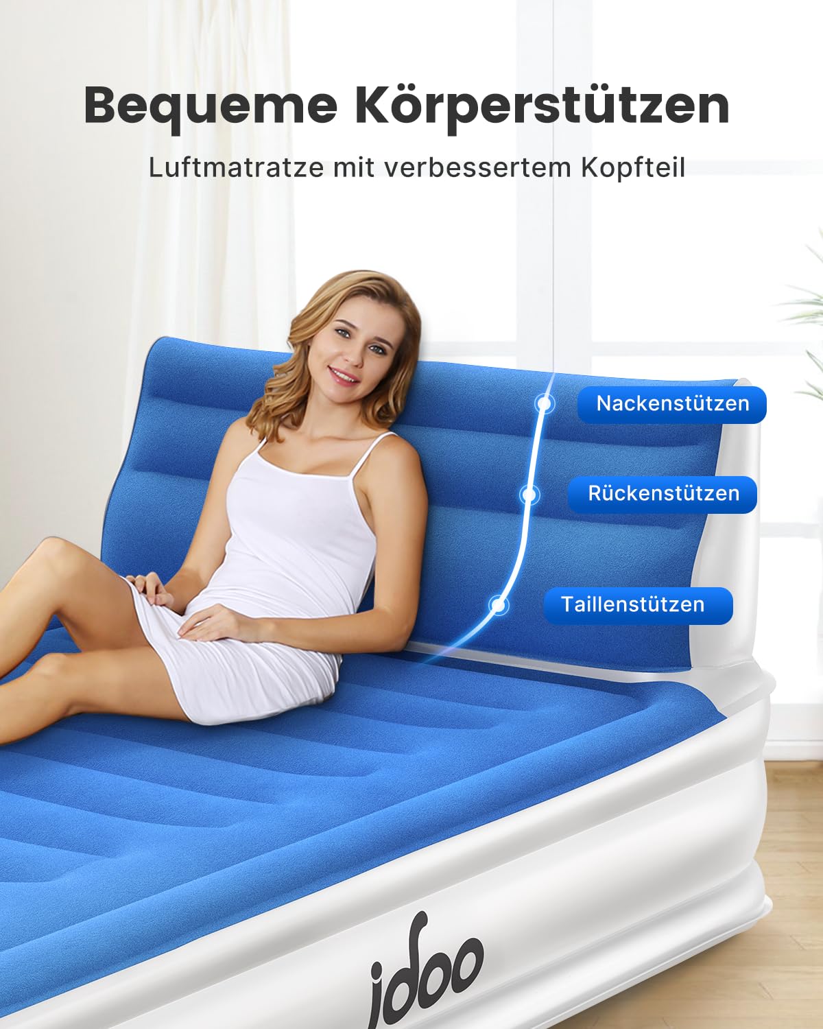 IDOO Luftmatratze Selbstaufblasend 203x152cm - Luftbett Für 2 Personen Mit Pumpe