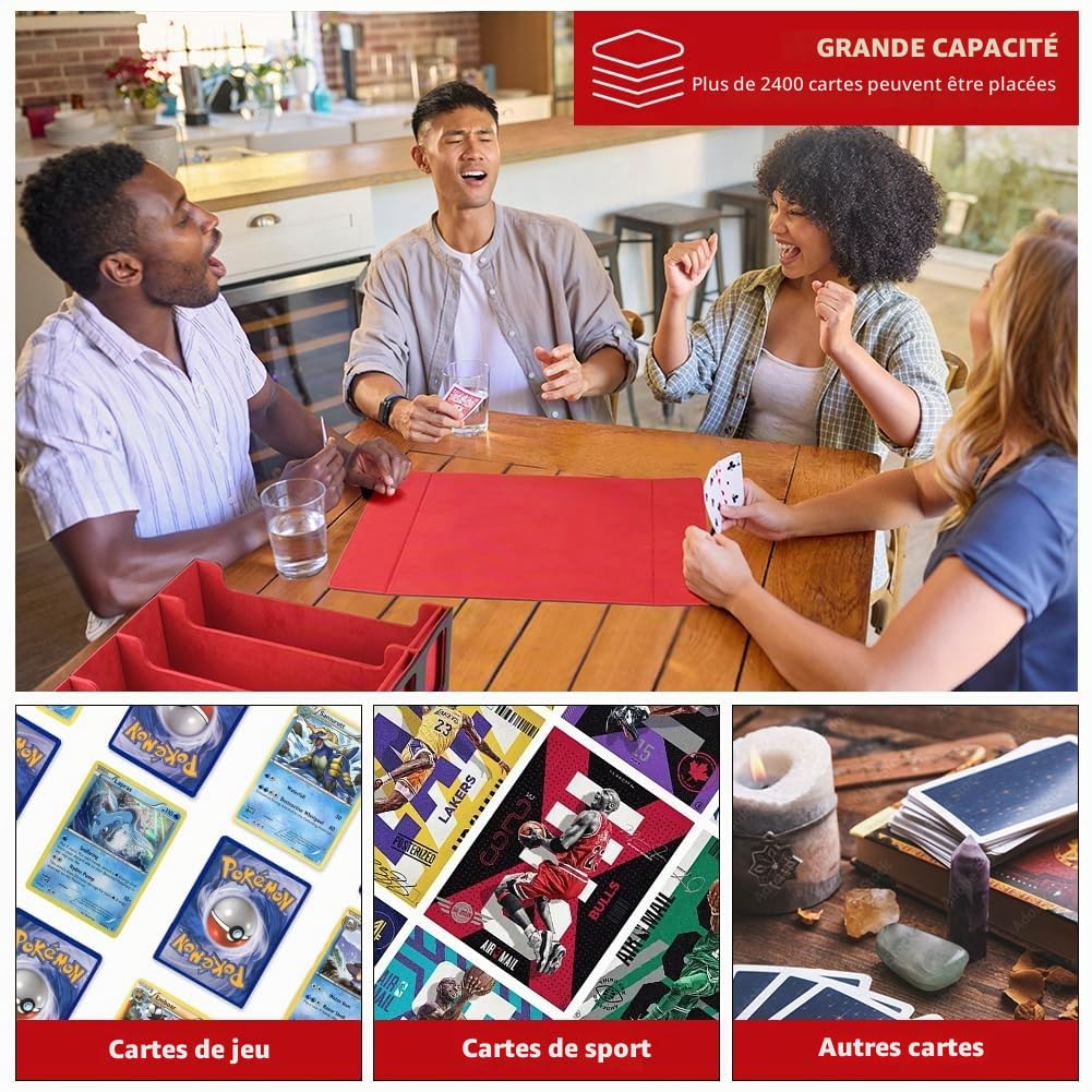 Aolso boîtes de Rangement pour Cartes à Collectionner, Deck Box pour Cartes Magic The Gathering, Cartes à Collectionner Boîte 3000+ Cartes Simples, Game Card Deck Case Box(Noir avec Rouge)