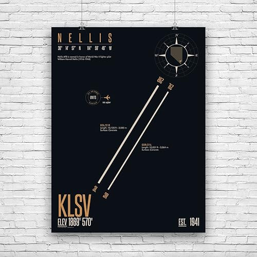 Nellis Air Force Base KLSV - Military Runway Print - Military Base Runway - Airfield Map Art - US Air Force Base Art - US Air Force Base Runway Map