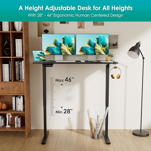 Miniatura 4 de Standing Desk 48 Inch Electric Adjustable Height Desk with Headphone Holder Ergonomic Computer Desk for Bedroom Office Home White