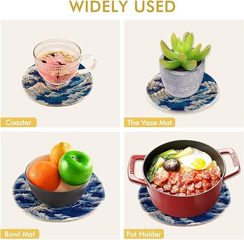 Miniatura 219 de Trivets for Hot Dishes Pots and Pans 2 PC Pot Holders Heat Resistant Cotton Round Potholders for Kitchen Countertop Decorative Autumn Maple Leaves