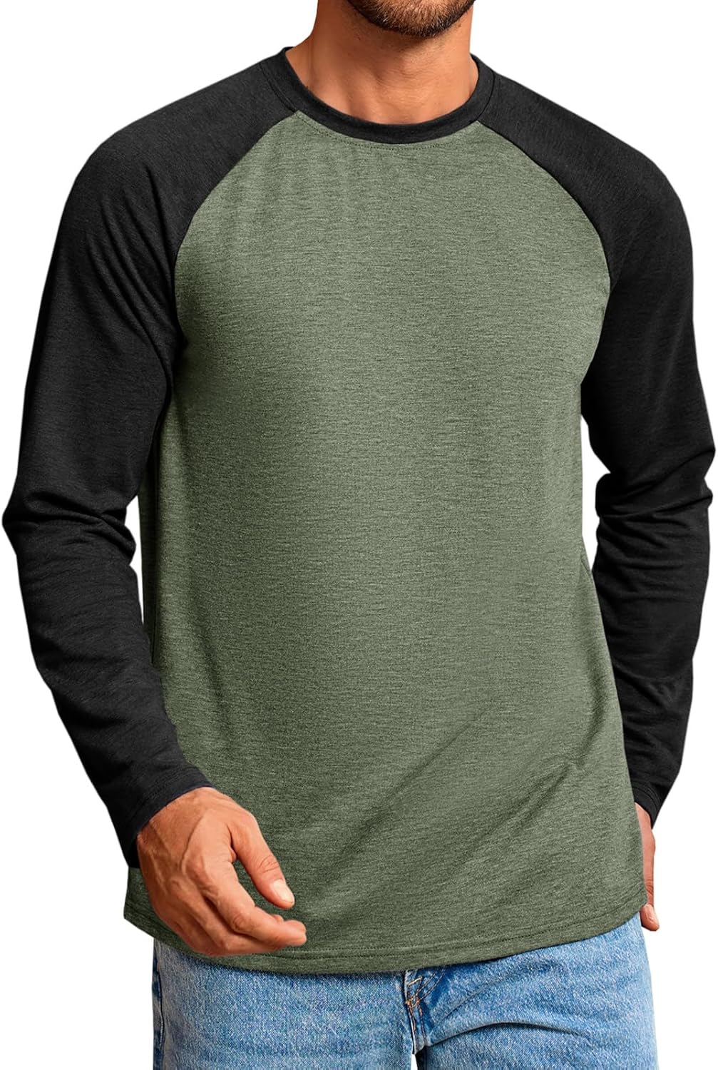 Runcati Mens Baseball Shirt Casual Raglan Long Sleeve Crewneck Graphic T-Shirt Lightweight Vintage Tops