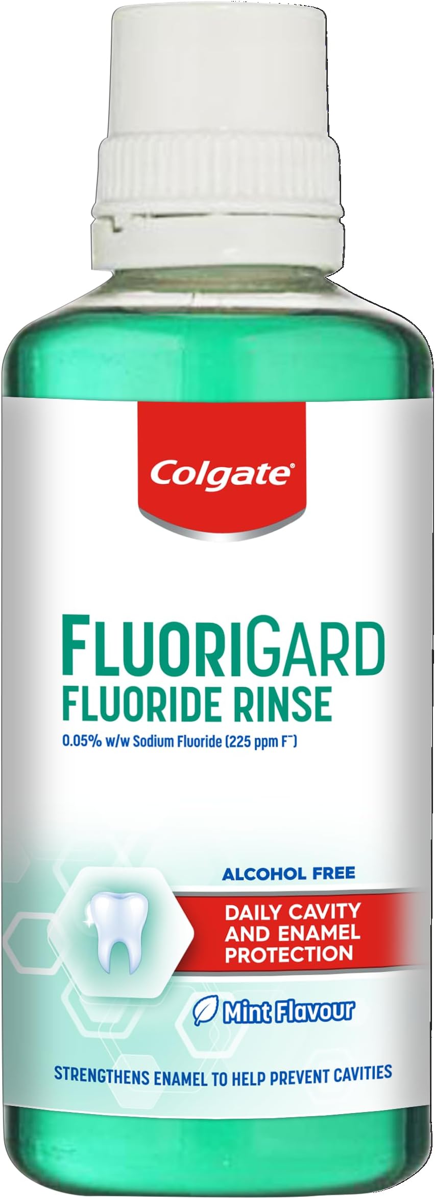 Colgate Fluorigard Fluoride Rinse (Alcohol Free) Mouthwash 400 ml, Prevents Tooth Decay, Strengthens Enamel, Prevents Mineral Loss, Mint Flavour