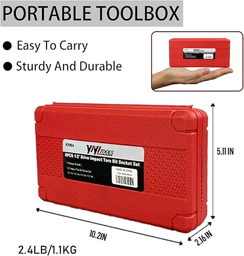 Miniatura 8 de Juego de llaves de vaso Torx de impacto de 12", acero Cr-Mo, T30 T40 T45 T50 T55 T60 T70 T80, Kit de llaves Allen de accionamiento de impacto