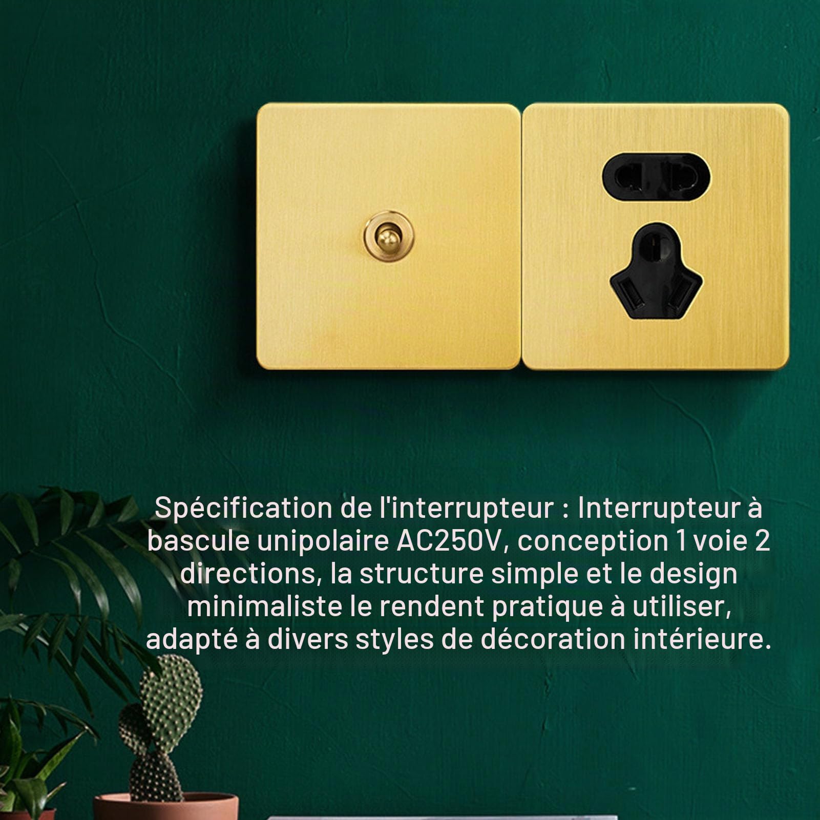 Interrupteur à Bascule Fafeicy, 1 Bouton, 2 Voies, Acier Inoxydable Or, Montage Mural, Vis, 250V AC, Normalement Ouvert, Arrêt-Aucun-Marche