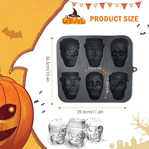 Molde de silicona para pastel de calavera de Halloween, molde de silicona 3D de calavera pirata de 6 cavidades, adecuado para pan, pastel de mousse,