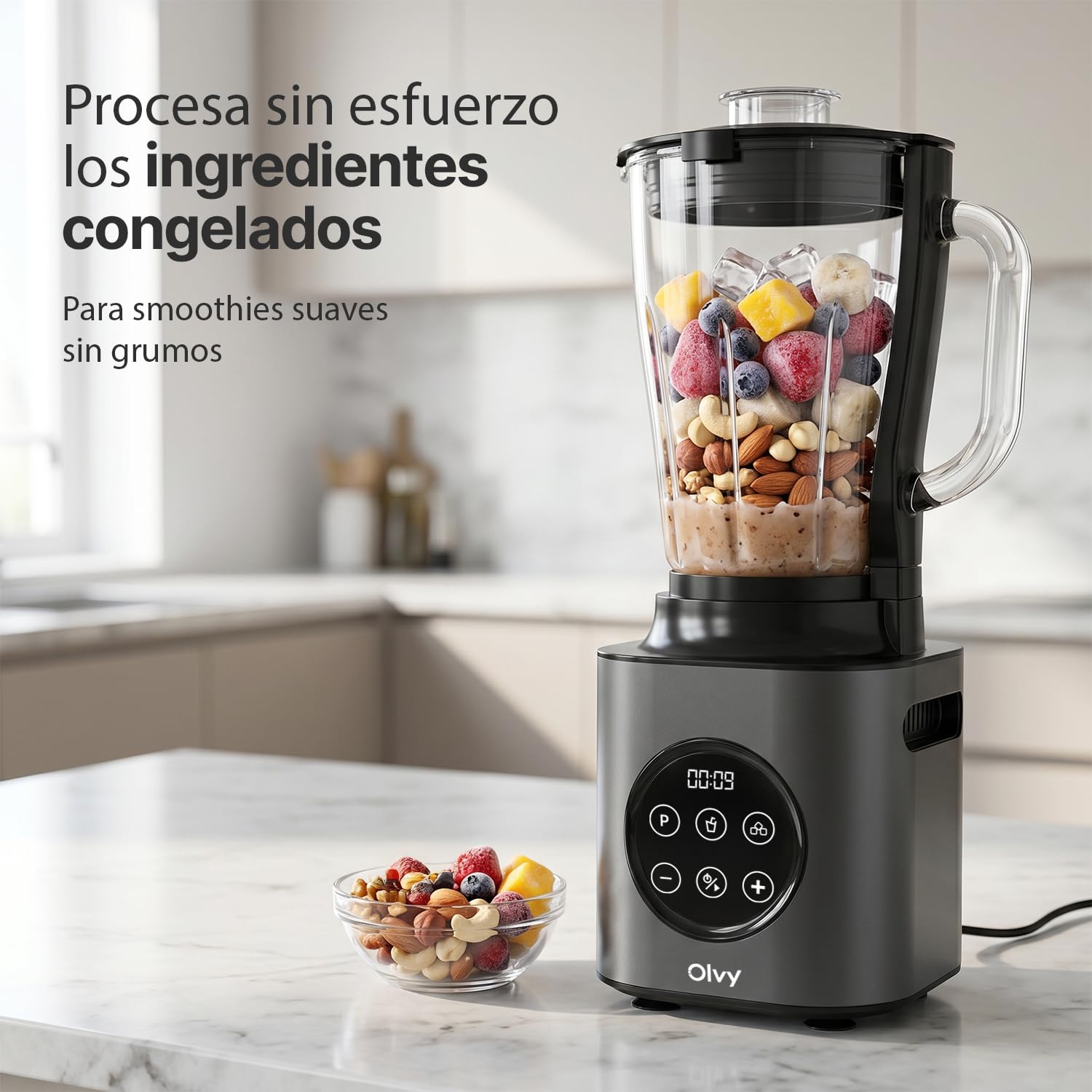Olvy Batidora Smoothie Maker 1500ml Vaso To-Go 1000W 9 Velocidades Pantalla-Grey