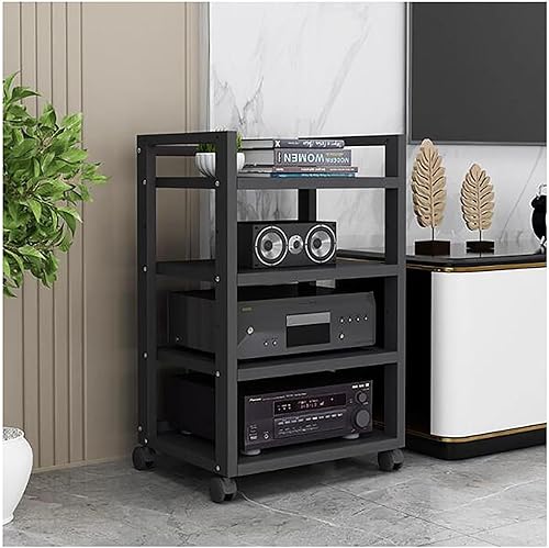 Miniatura 8 de Shelves Removable Audio Stand CD Rack Corner Rack Component Cabinet Stereo Rack Audio Tower with Height Adjustable Wooden Shelf for