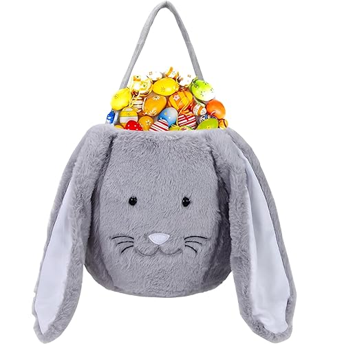 Cestas de Pascua Seersucker Bunny Bolsa para niños, lindas bolsas de Pascua con orejas de conejo para caza de huevos de Pascua, bolsas de mano para