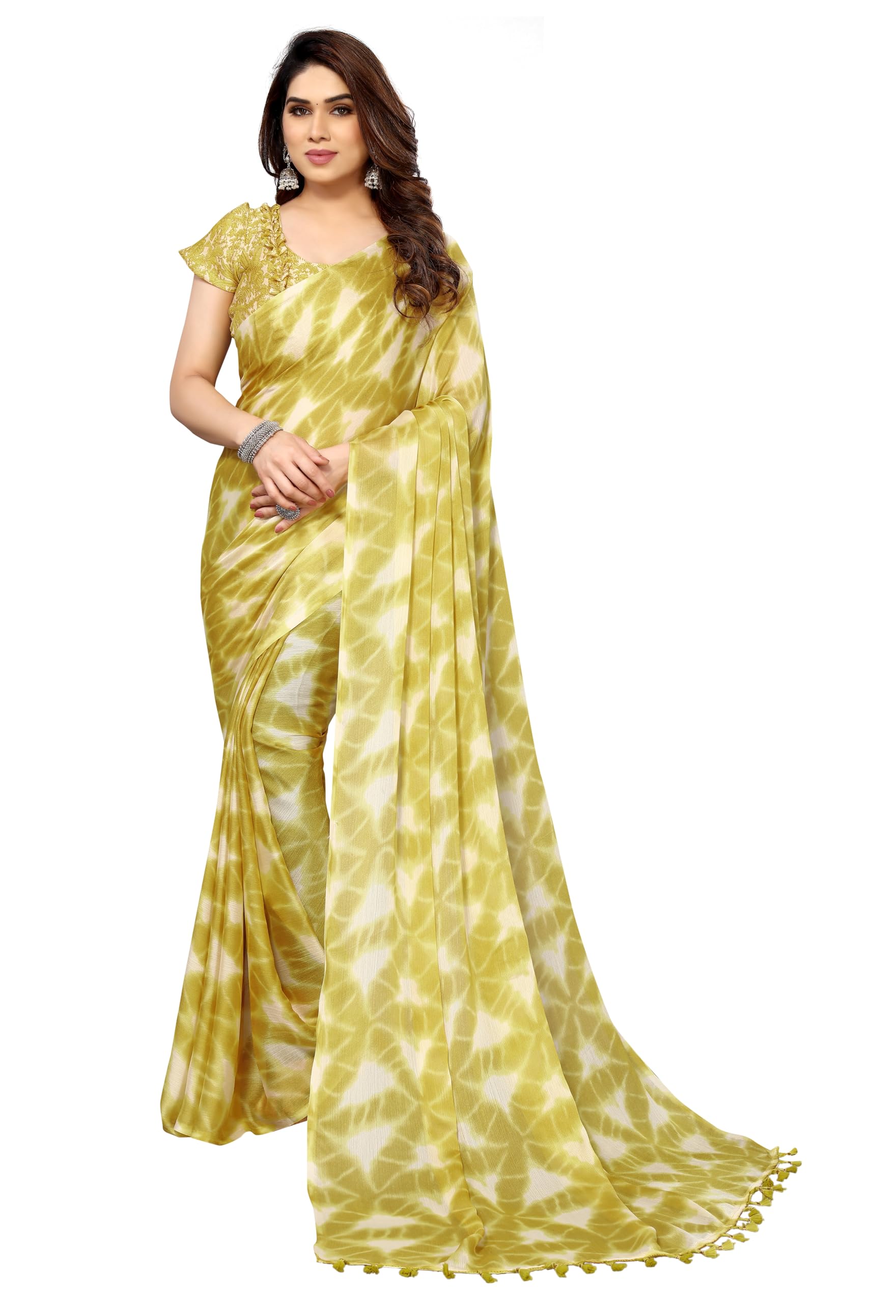 Winza DesignerPlain Chiffon Sarees for Women (AS Moss Roy)_Mehendi