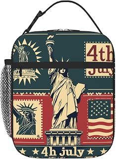 Large Capacity Lunch Bag for Women Men, Vintage Postage Liberty Usa Flag Stamp Design Reusable Insulated Lunch Tote Bag Portable Cooler Lunch Box for Work Picnic