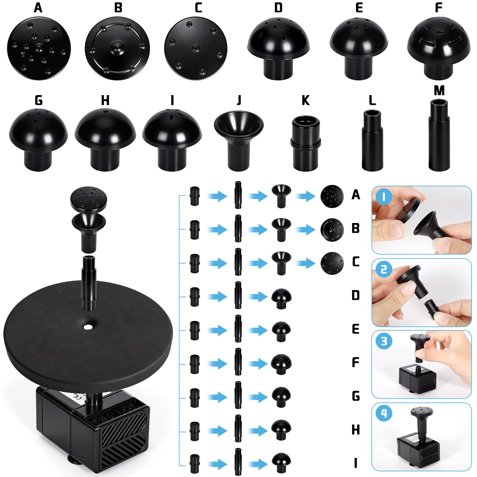 Pompe Solaire Bassin, 2W Pompe A Eau Solaire Et 15 Buses, Fontaine Solaire Exterieure De Jardin, Bassin, Fontaine Exterieure De Jardin pour Bain d'oiseaux, Piscine pour Animaux Et Hydroponie - 3