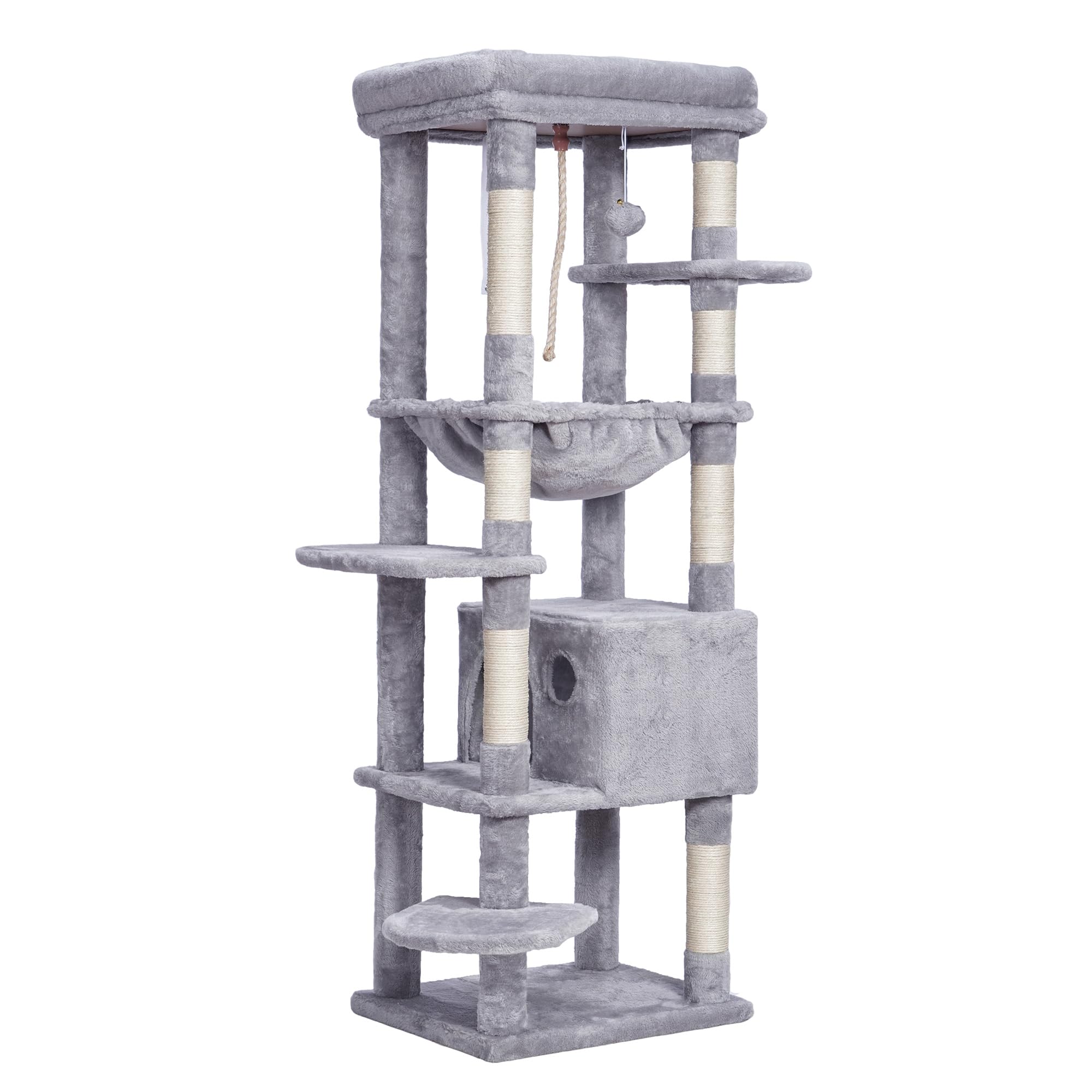 Heybly Cat Tree for Large Cats,Cat Tower for Indoor Cats,Multi-Level Cat Furniture Condo for Cats with Big Padded Plush Perch,Cozy Basket HCT050W