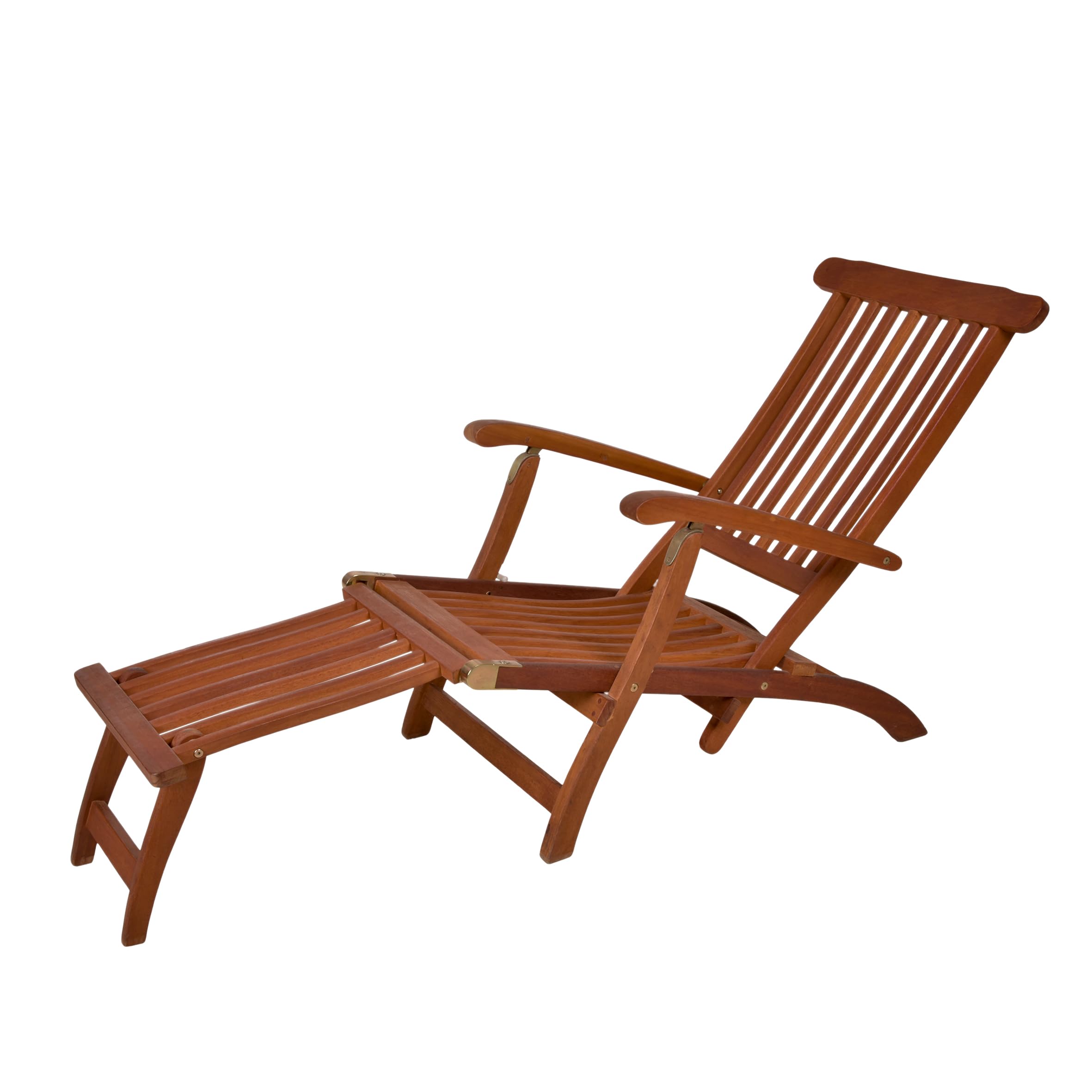 Spetebo Eukaliptusowy leżak wielostopniowo regulowany – 163 x 56 cm – drewniany leżak ogrodowy z podnóżkiem składany – relaksacyjny leżak do opalania z drewna FSC z podnóżkiem olejowany