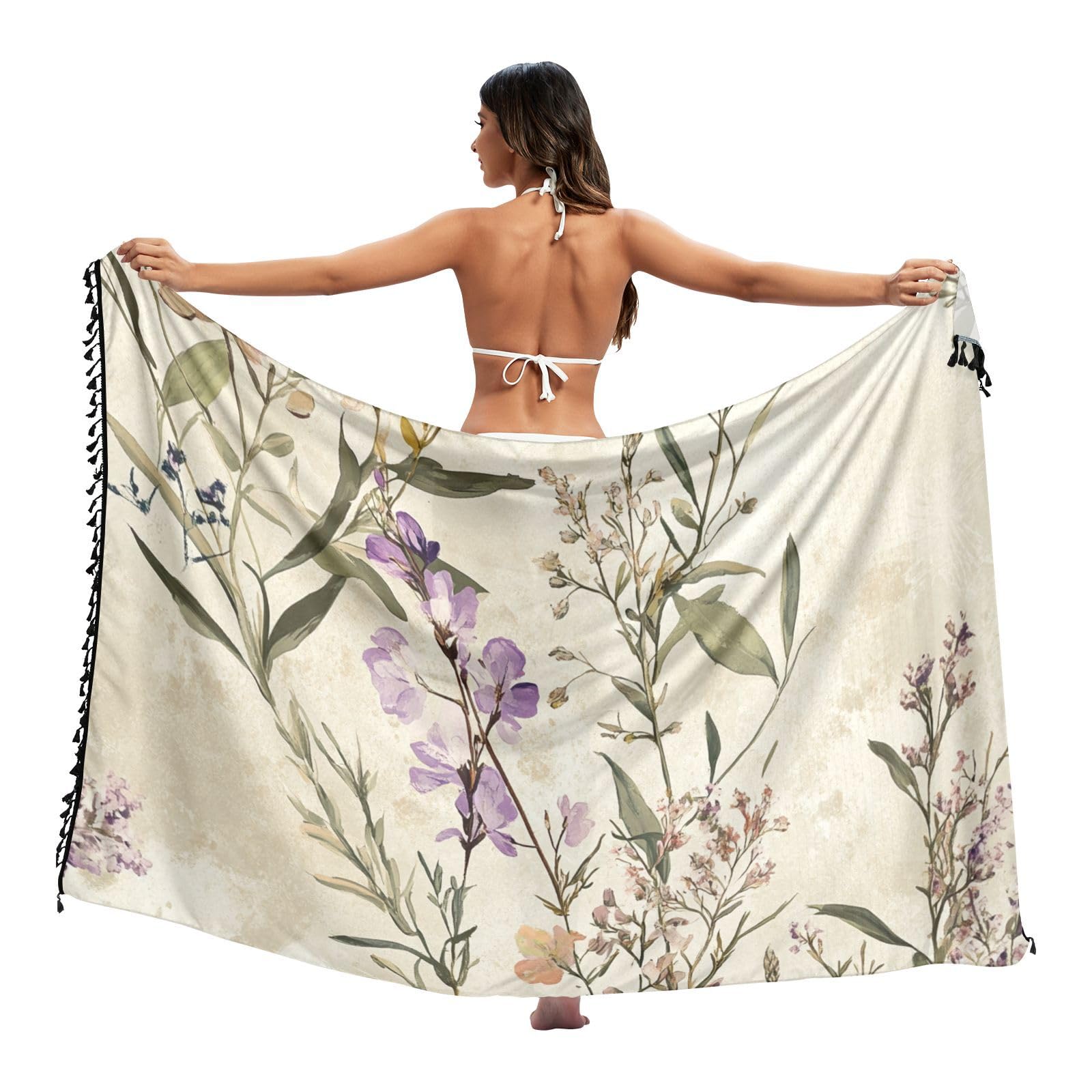 Beauty Spring Flowers Retro Ups for Swimwear Beach Cute Swimsuit Women Cover Up Beach Wear 27x57in