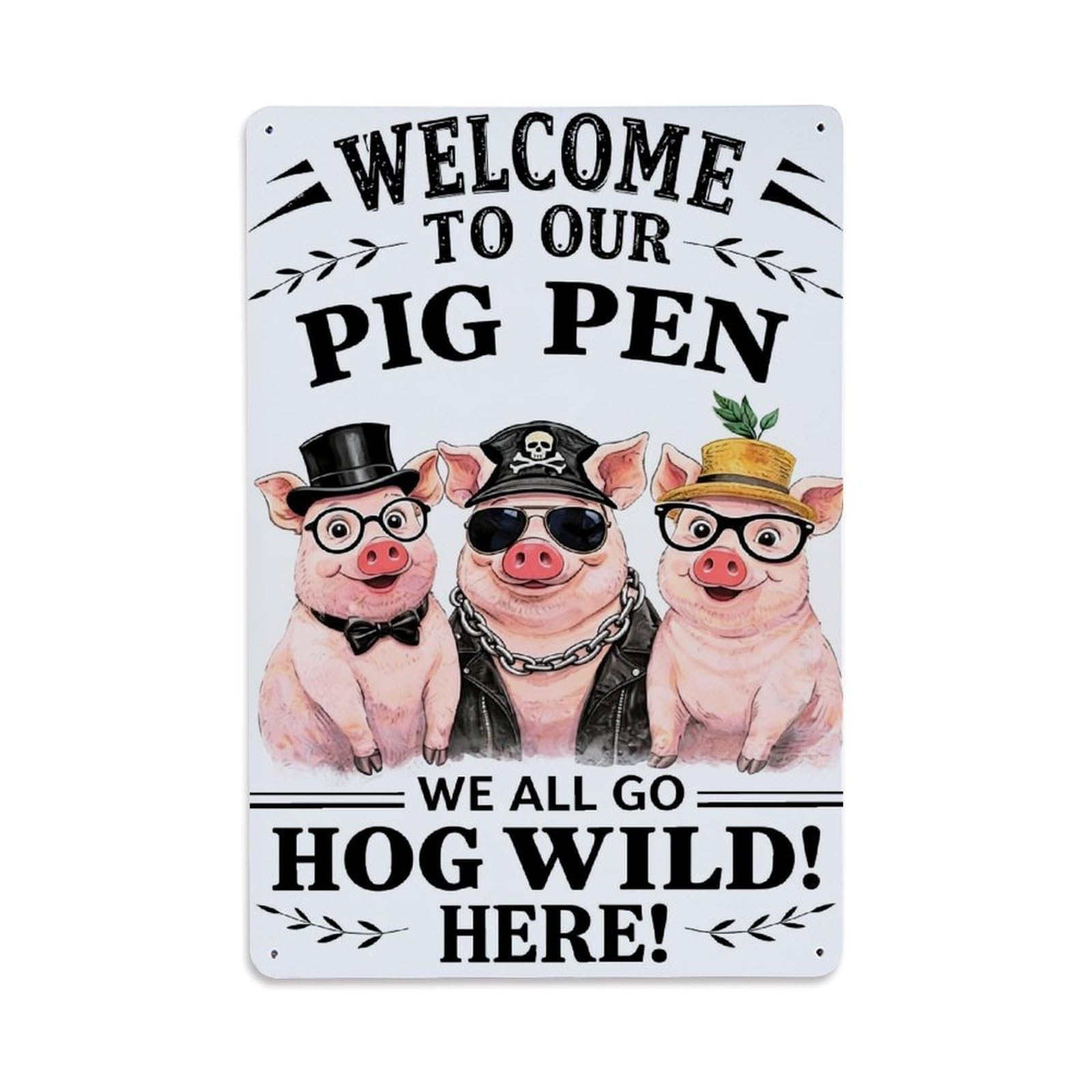 Jdfenggu Vintage Pig Pen Welcome Sign Pattern Retro Metal Tin Sign, Decor Art Poster For Bar, Home, Man Cave, Kitchen, Laundry Room Gift 8X12inch