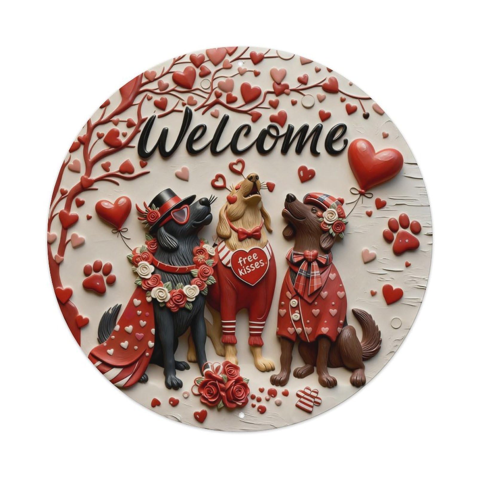 Zlatcbu Vintage Welcome Dogs Hearts Roses Paw Prints Metal Tin Sign Retro Wall Art Poster, Decor For Home Living Room Bar Cafe Garage, 8X8 Inch