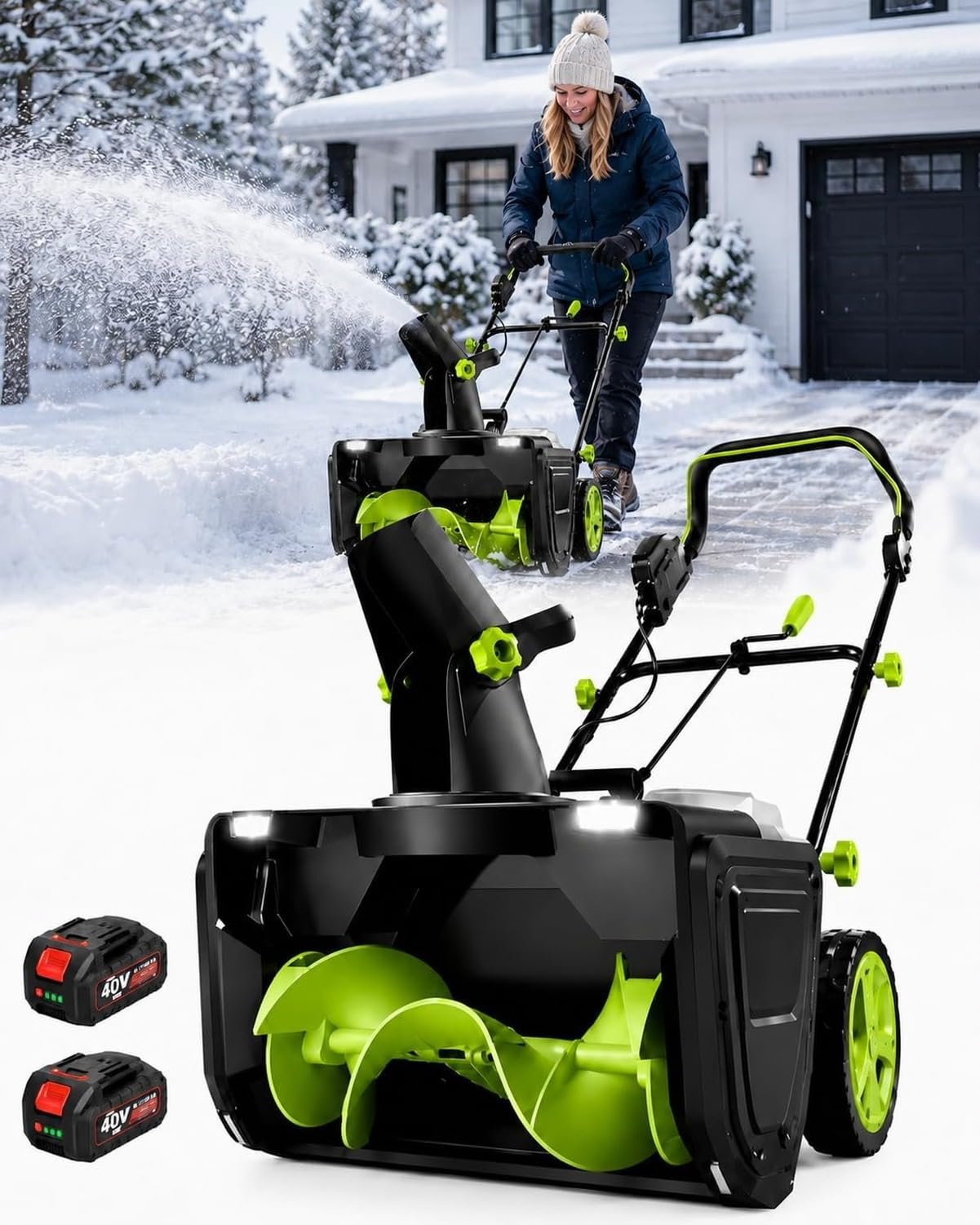 Soplador de Nieve Sin Cable 40V, 3500W Eléctrico Recargable Compacto para Jardín