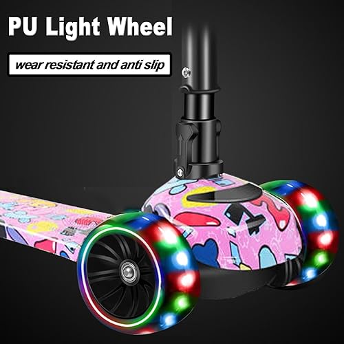 Miniatura 9 de Patinete 2 en 1 para niños de 3 a 8 años, altura ajustable, asiento extraíble, 3 ruedas de luz LED, actividades al aire libre para niños y niñas