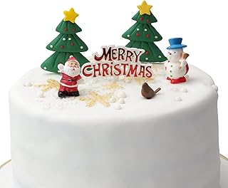 Pack of 6 Christmas Cake Toppers Cupcake Yule Log Decorations Includes Santa Snowman Robin Tree and Merry Christmas Sign Motto