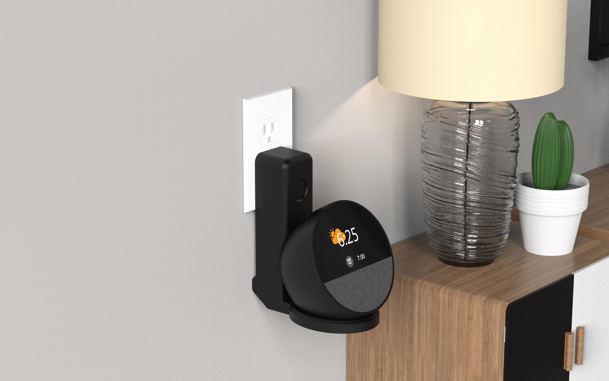ELLENNE SUPPORTO DA MURO PER ALEXA ECHO SPOT 2024 DA PARETE NERO | SUPPORTO DA MURO PER ALEXA ECHO SPOT 2024 DA PARETE - SALVASPAZIO NASCONDERE CAVI - SENZA VITI - NERO