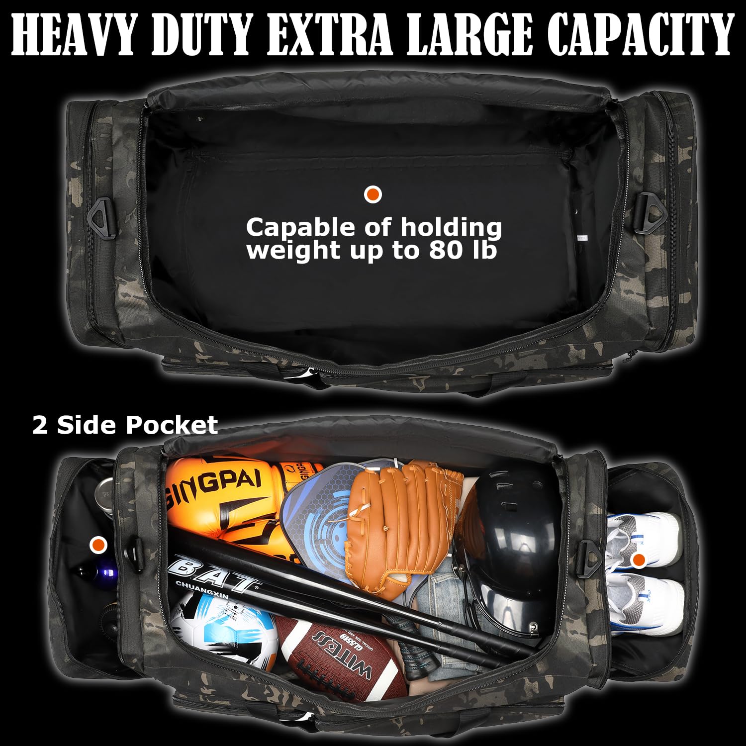 Bolsa de lona extra grande para hombre, bolsa de lona resistente para viajes, bolsa grande para equipo deportivo de gimnasio para hockey, fútbol, fútbol, béisbol, baloncesto y entrenamiento de equipo