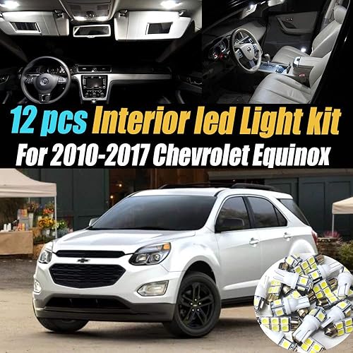 Paquete de 12 luces LED para interior de automóvil, color blanco superblanco, 6000K, compatible con Chevrolet Equinox 2010-2017 disponible en Yaxa Guatemala